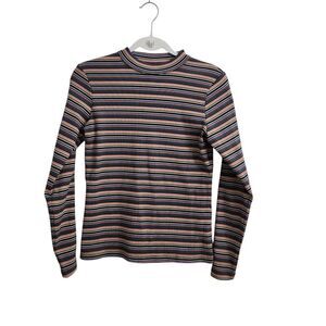 Able Sweater‎ Small Maxine Rib-Knit Multicolor Mock Neck Longsleeve Layering